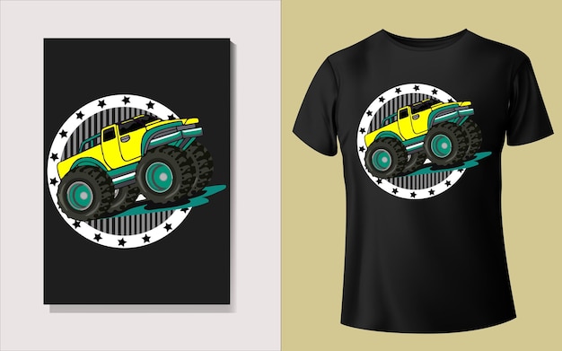 Vector diseño de camiseta por monster truck