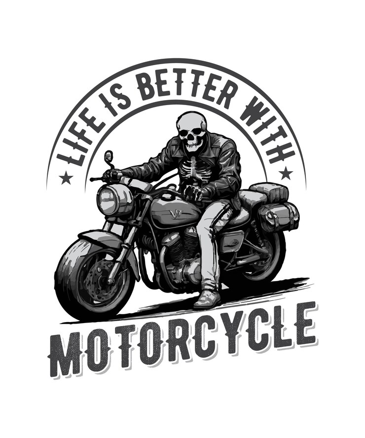 diseño de camiseta de motocicleta vectorial con esqueleto