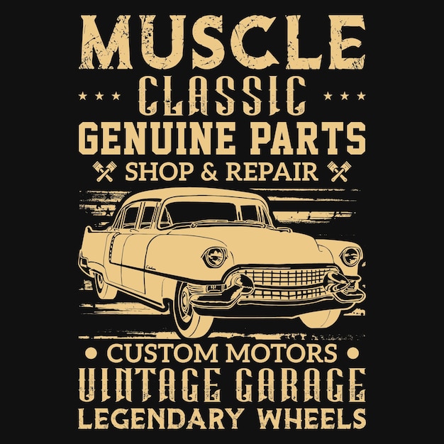 Diseño de camiseta de motor personalizado de piezas genuinas clásicas musculares