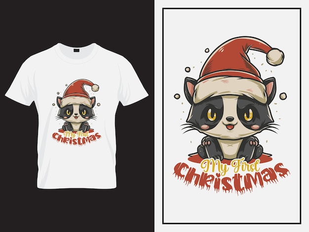 Diseño de camiseta de Navidad Feliz de Vector con ilustración de gato lindo