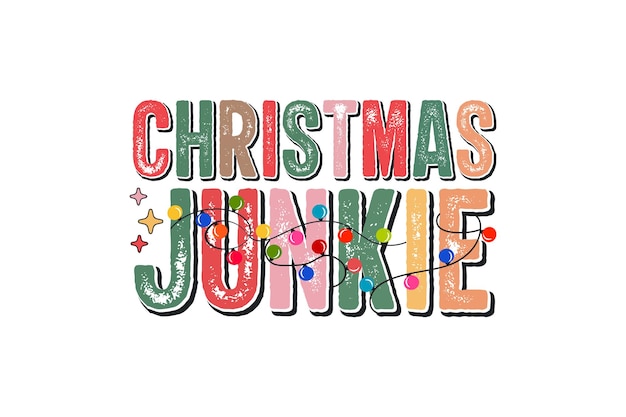 Diseño de camiseta navideña retro Christmas Junkie.