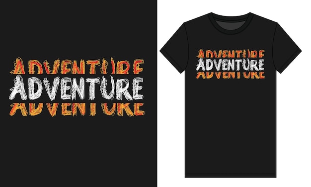 Diseño de camiseta negra con letras de tipografía de aventura