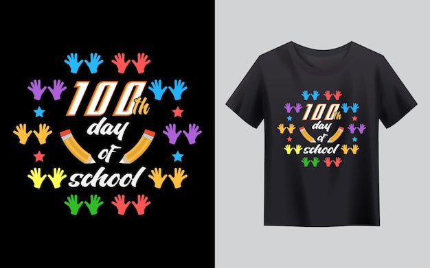 Diseño de camiseta para niños, vector de diseño de camiseta de 100 días de escuela