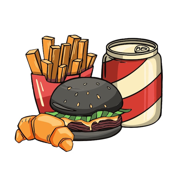 Diseño de camiseta o afiche con ilustración de conjunto aislado de comida rápida Ilustración vectorial