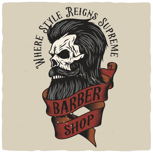 Diseño de camiseta o cartel con cráneo barbudo