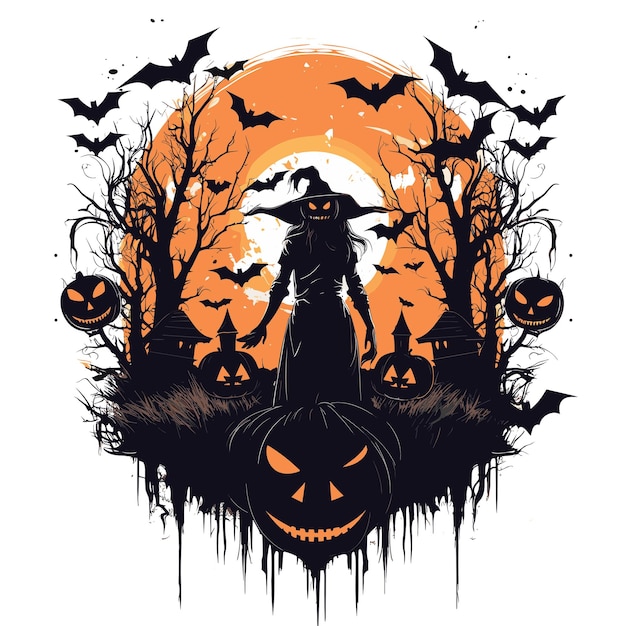 Vector diseño de camiseta o cartel con ilustración sobre el tema de halloween