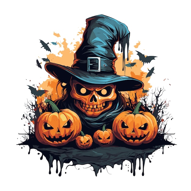 Vector diseño de camiseta o cartel con ilustración sobre el tema de halloween