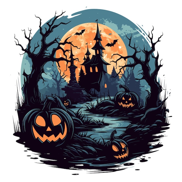 Diseño de camiseta o cartel con ilustración sobre el tema de Halloween