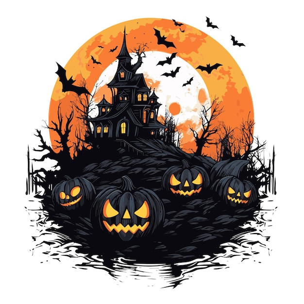 Diseño de camiseta o cartel con ilustración sobre el tema de Halloween