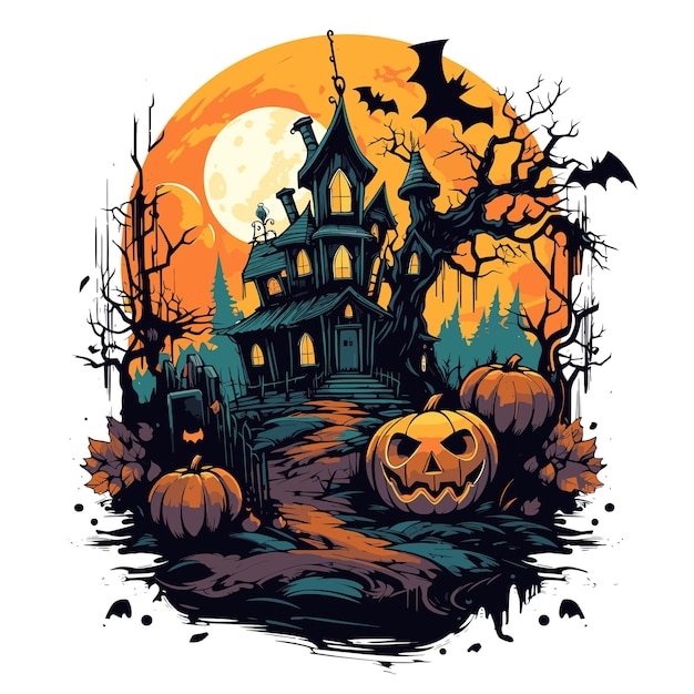 Diseño de camiseta o cartel con ilustración sobre el tema de Halloween