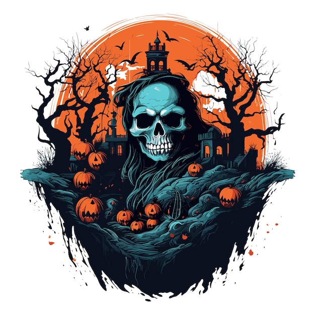 Vector diseño de camiseta o cartel con ilustración sobre el tema de halloween