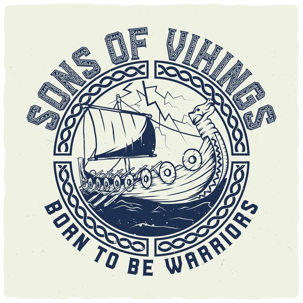 Diseño de camiseta o poster con ilustración de un barco vikingo