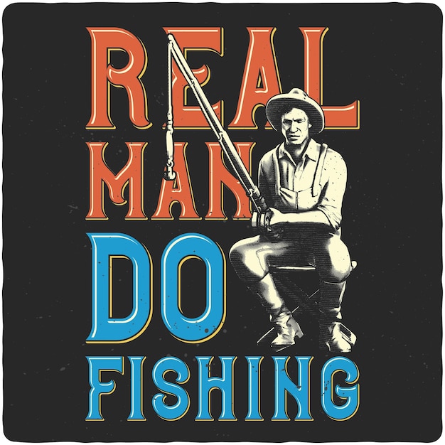 Vector diseño de camiseta o póster con ilustración de pescador.