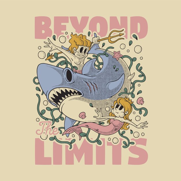 Diseño de camiseta de océano salvaje de dibujos animados retro.