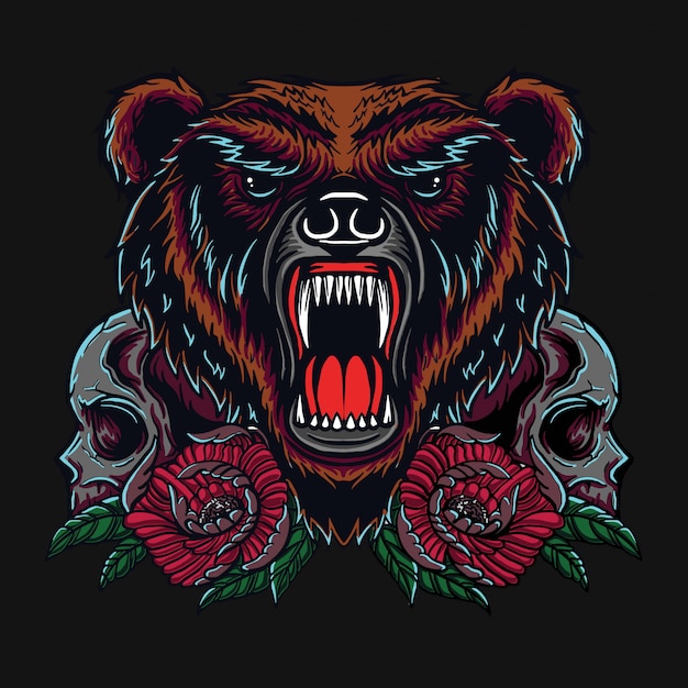 Diseño de camiseta de oso y calavera.