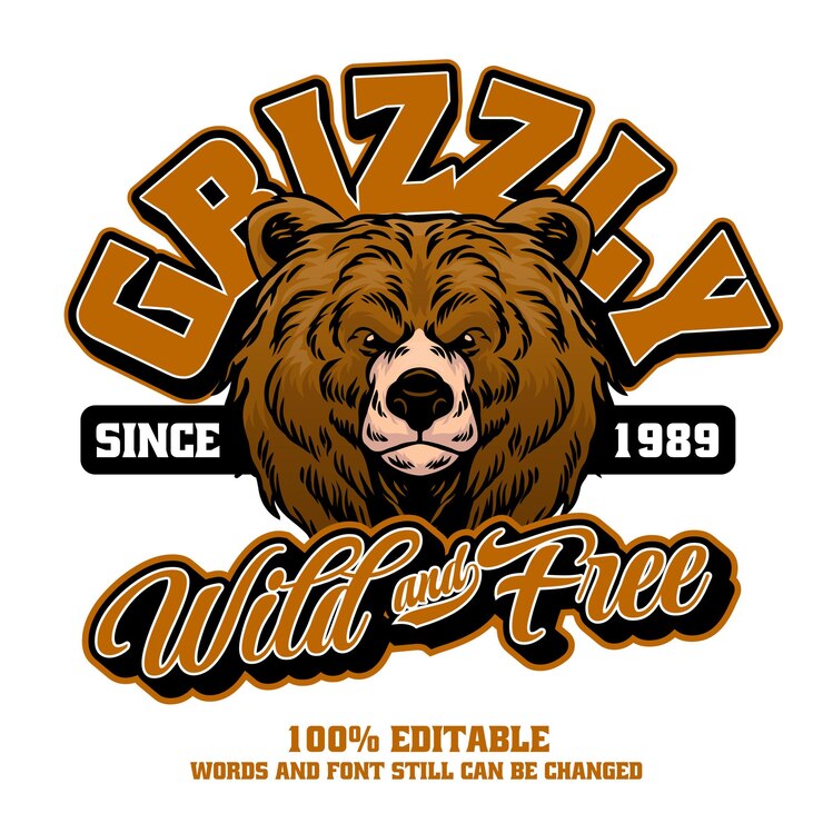 Diseño de Camiseta de Oso Grizzly Full Color con Texto Editable