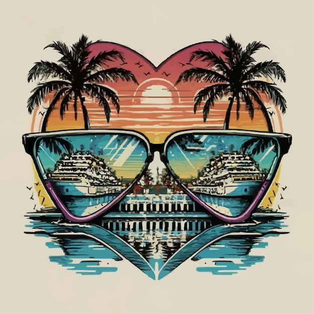 Vector diseño de camiseta un par de gafas de sol ilustración de corazón rosa