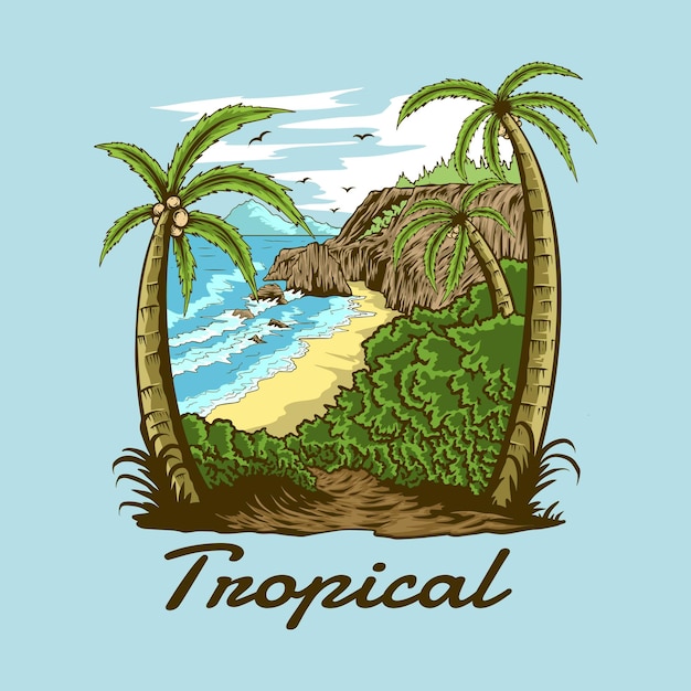 Diseño de camiseta de paraíso tropical.