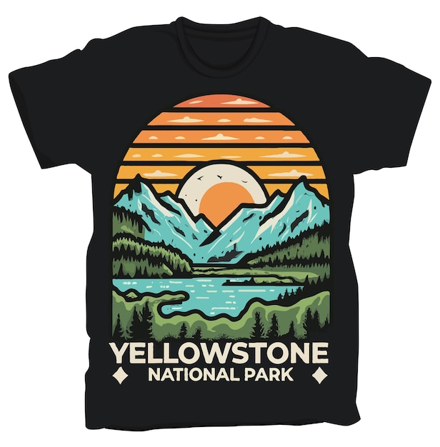 Diseño de camiseta del Parque Nacional de Yellowstone Diseño de calcomanías del parque nacional de los Estados Unidos Ilustración vectorial