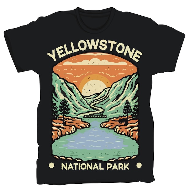 Vector diseño de camiseta del parque nacional de yellowstone diseño de calcomanías del parque nacional de los estados unidos ilustración vectorial