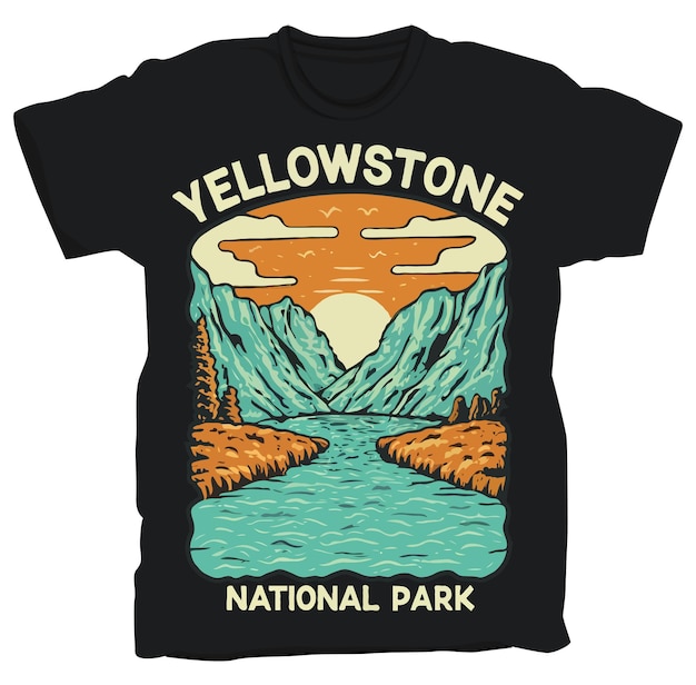 Vector diseño de camiseta del parque nacional de yellowstone estados unidos adhesivo del parque nacional ilustración vectorial des