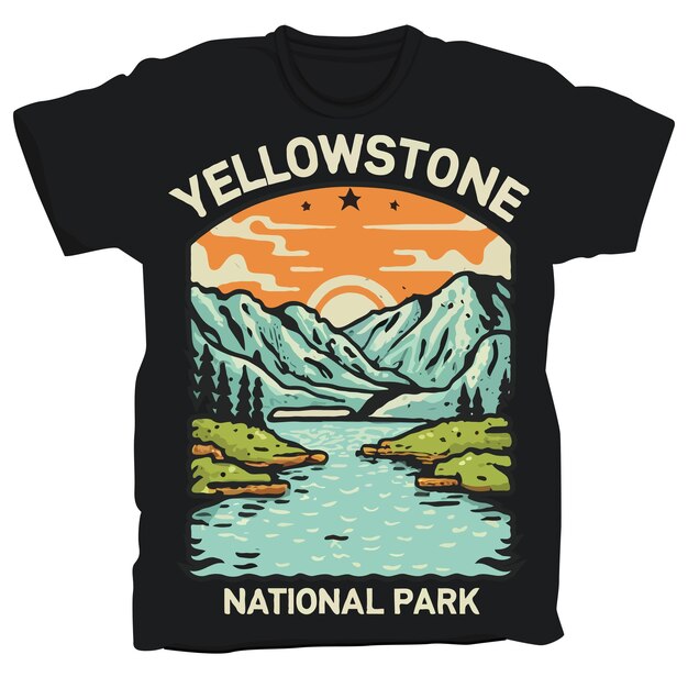 Vector diseño de camiseta del parque nacional de yellowstone estados unidos adhesivo del parque nacional ilustración vectorial des