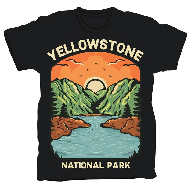 Vector diseño de camiseta del parque nacional de yellowstone estados unidos adhesivo del parque nacional ilustración vectorial des