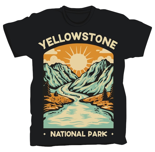 Diseño de camiseta del Parque Nacional de Yellowstone Estados Unidos Adhesivo del Parque Nacional Ilustración vectorial des