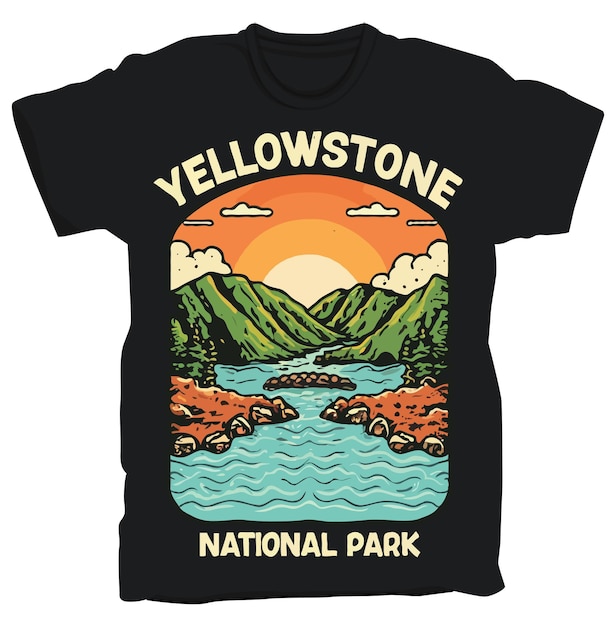 Vector diseño de camiseta del parque nacional de yellowstone estados unidos adhesivo del parque nacional ilustración vectorial des