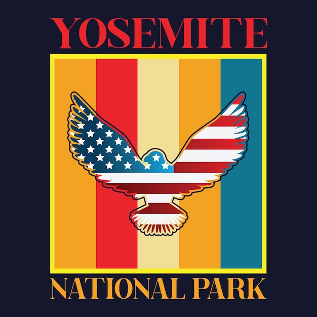 Diseño de camiseta del Parque Nacional de Yosemite. Vector vintage de pie grande.