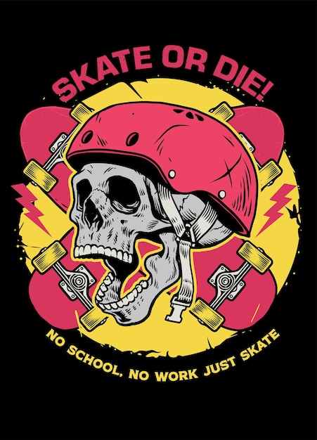 Diseño de camiseta de patinador de calavera