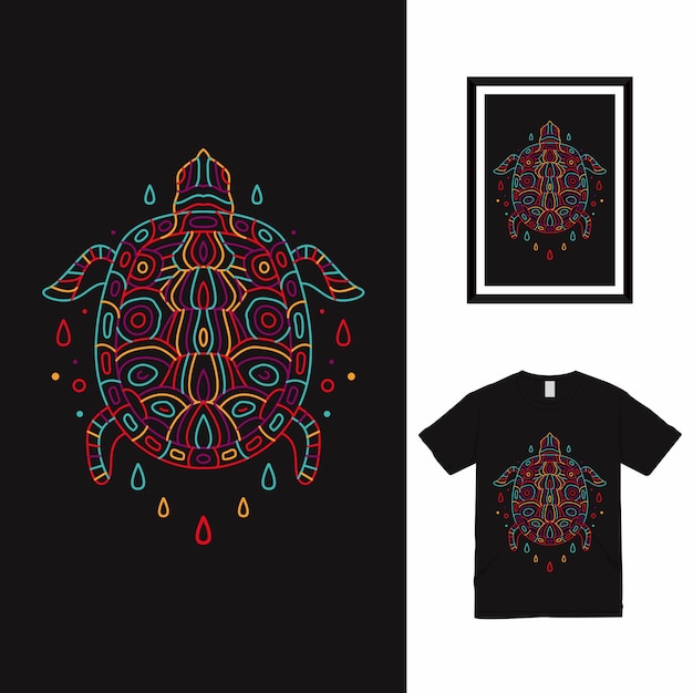 Vector diseño de camiseta de patrón de tortuga monoline