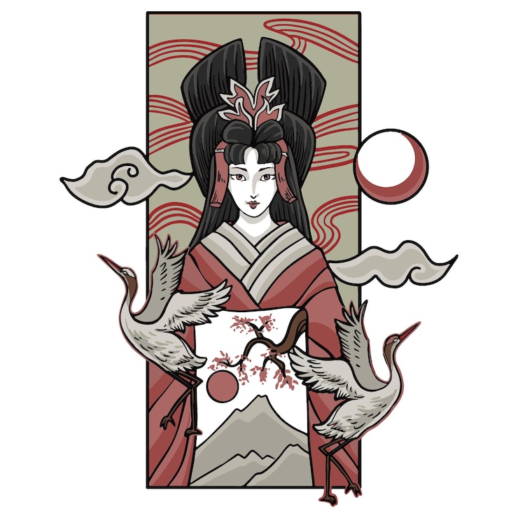 Vector diseño de camiseta y pegatina de princesa japonesa