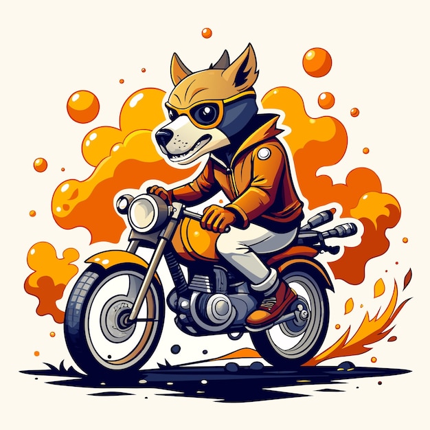 Vector diseño de camiseta perro montando caferacer motocicleta lindo y gótico con salpicaduras en el fondo