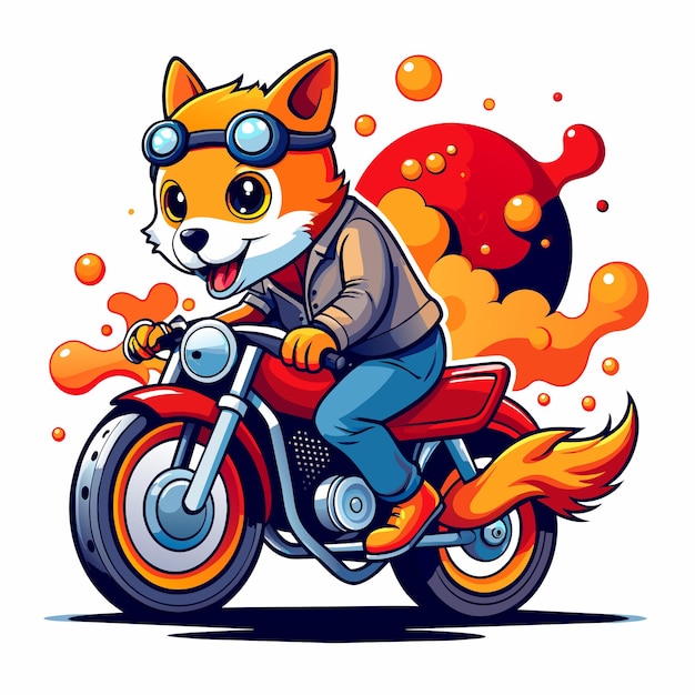 Vector diseño de camiseta perro montando caferacer motocicleta lindo y gótico con salpicaduras en el fondo