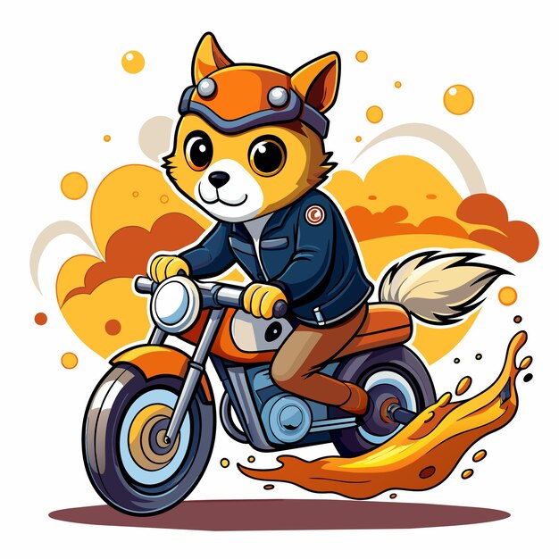 Vector diseño de camiseta perro montando caferacer motocicleta lindo y gótico con salpicaduras en el fondo