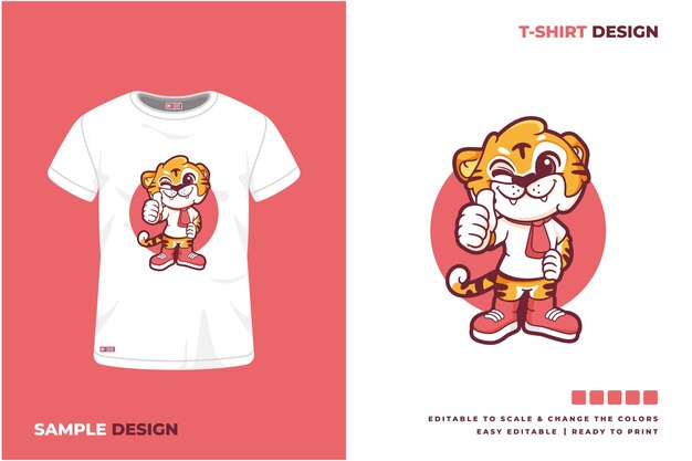 El diseño de la camiseta del personaje de la mascota del tigre