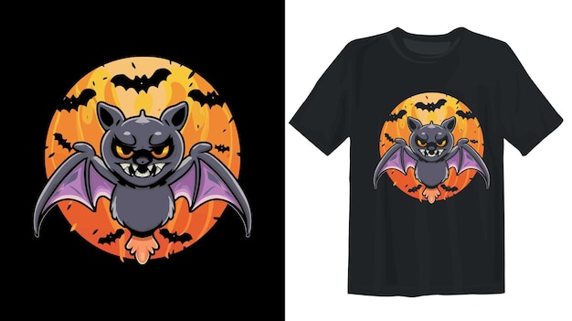 Diseño de la camiseta del personaje del murciélago de Halloween