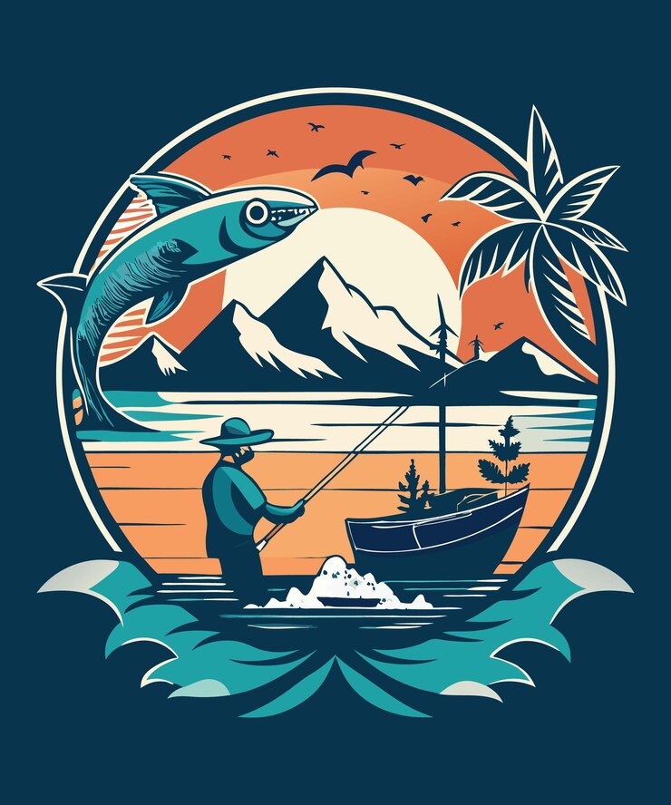 diseño de camiseta de pesca ilustración camisetta de pesca