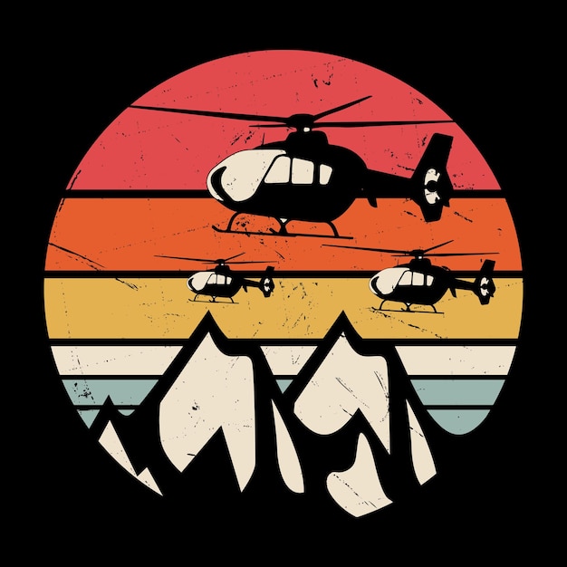 El diseño de la camiseta de piloto de helicóptero vintage retro de helicópteros voladores divertidos