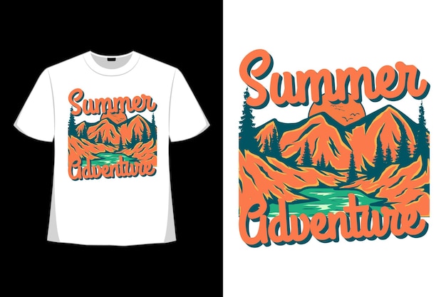 Vector diseño de camiseta de pino de montaña de aventura de verano dibujado a mano en estilo retro