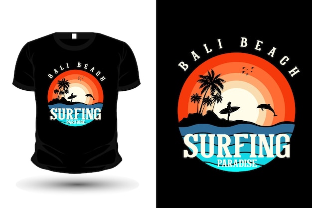 Diseño de camiseta de playa de bali silueta estilo retro