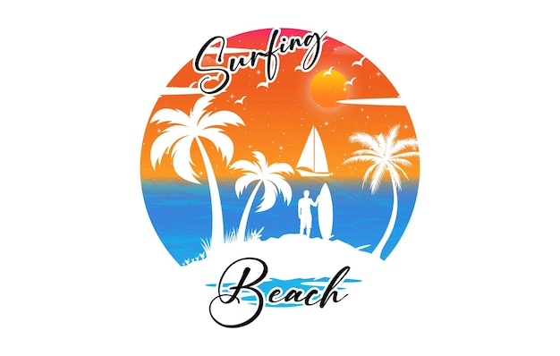 Diseño de camiseta de playa de surf