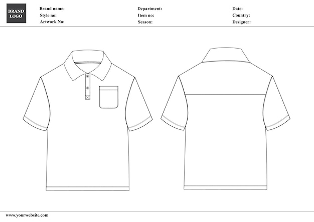 Diseño de la camiseta polo - dibujo técnico de vista delantera y trasera