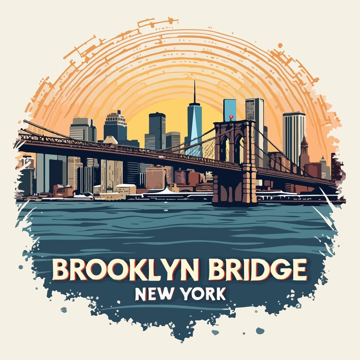 un diseño de camiseta que dice Brooklyn Bridge Sunset