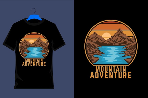 Diseño de camiseta retro de aventura en la montaña.