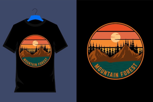 Diseño de camiseta retro de bosque de montaña