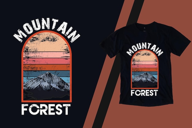 Diseño de camiseta retro de bosque de montaña