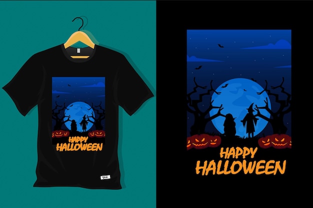 Vector diseño de camiseta retro feliz halloween