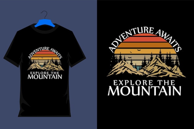 Diseño de camiseta retro de montaña de aventura.